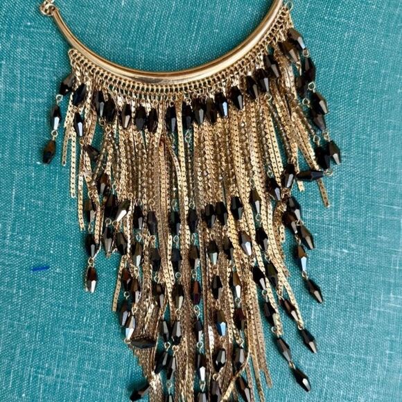 Charming Charlie Gold & Black Fringe Statement Necklace – Early 2010s - Picture 5 of 8